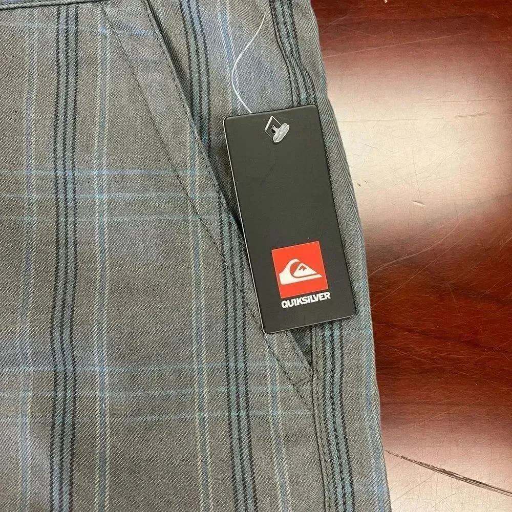 Quiksilver Gray & Blue Windowpane Bermuda Shorts sz 33 NWT